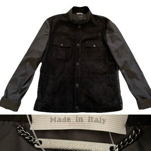 ERMENEGILDO ZEGNA Brown SUEDE Leather Trucker JACKET Size 56 XL EUC